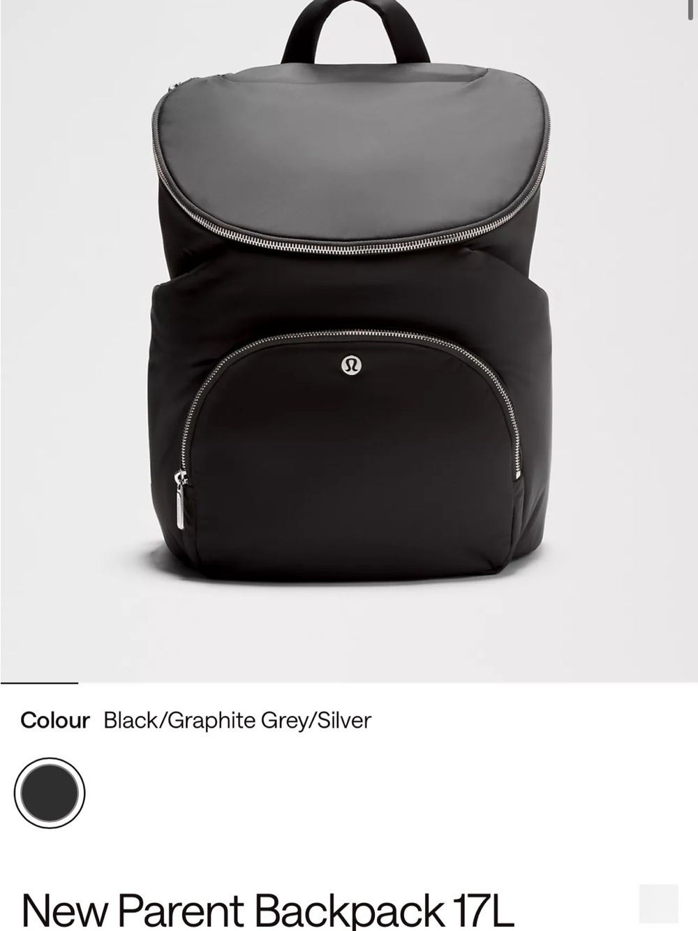 lululemon athletica Black Backpack with Graphite Grey Top and Silver Zippers